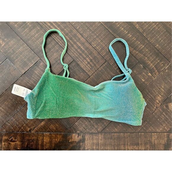 Aerie Offline Green Shimmer Swim Bikini Top Size Large New - Picture 2 of 3